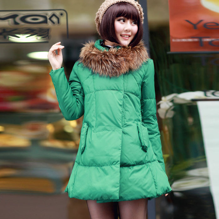 2012 winter women's medium-long plush big raccoon fur thermal down coat female