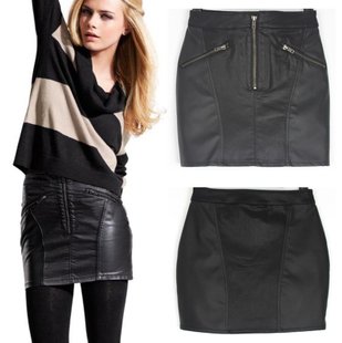 2012 Winter Women's new PU leather cowboy stitching sexy package hip zipper skirts