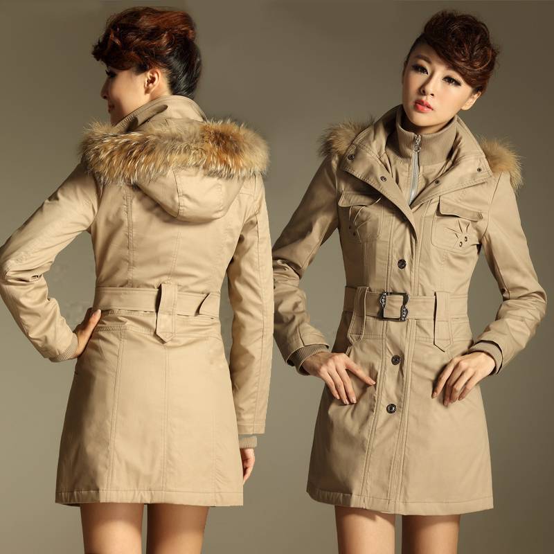 2012 winter women's outerwear thickening slim wadded jacket female medium-long large fur collar cotton-padded jacket