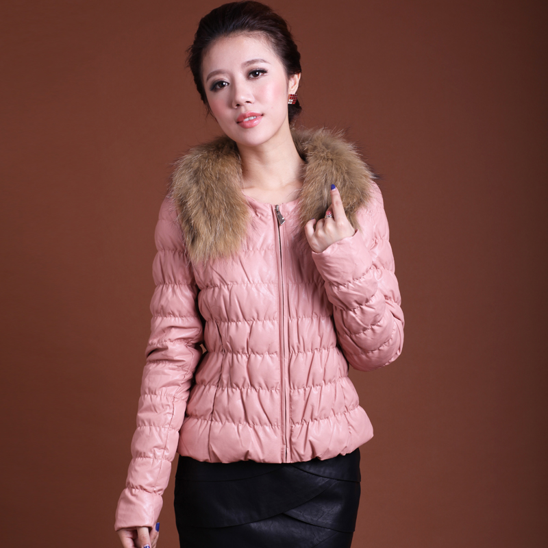 2012 winter women's PU water washed leather clothing down coat yurongfu fashion motorcycle short design outerwear free shipping