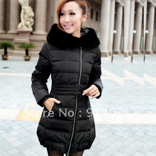2012 winter women's rabbit fur collar slim medium-long down coat,71-80% white duck down,solid color,4 colors,size S to XXL