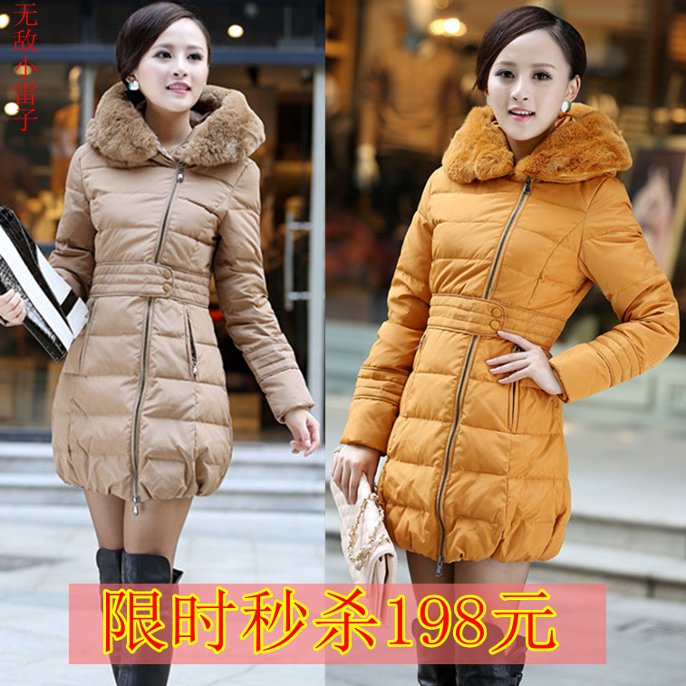 2012 winter women's rabbit fur slim medium-long down coat