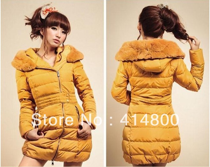 2012 winter women's rex rabbit hair slim medium-long down coat female hot-selling