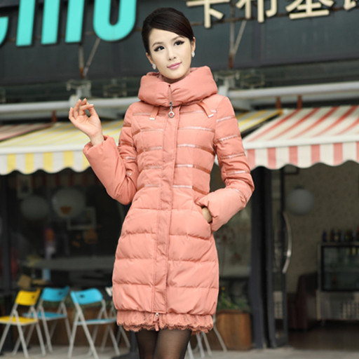 2012 winter women's ruffle sweep design slim long down coat wadded jacket female