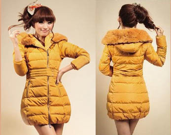 2012 winter women's slim medium-long down coat with soft rabbit fur collar; Free shipping and fast delivery!