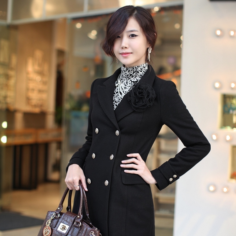 2012 winter women's slim overcoat medium-long woolen wool coat outerwear double breasted trench