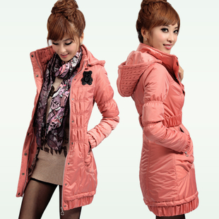 2012 winter women's slim waist slim hooded medium-long wadded jacket female outerwear