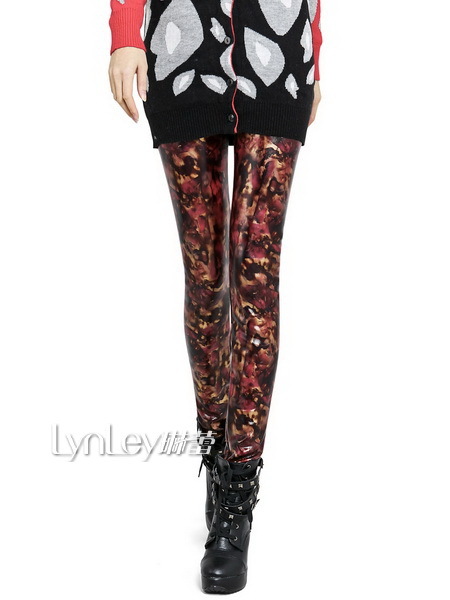 2012 winter women's trend  faux leather pants splash-ink taohuajiangriver plus velvet lengthen thickening