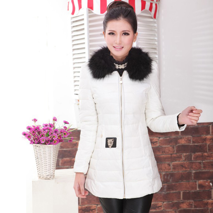 2012 winter women's wadded jacket outerwear medium-long cotton-padded jacket slim thickening large fur collar female