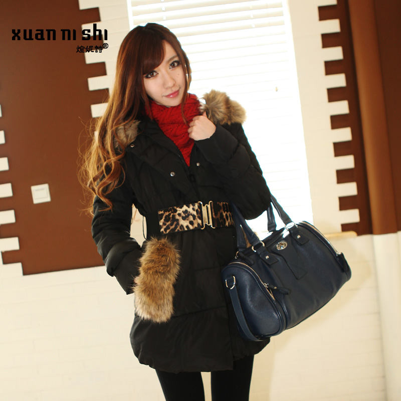 2012 winter women's wadded jacket slim medium-long fur collar