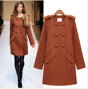 2012 winter women Wool coat slim big size double breasted down jacket Trench Free shipping