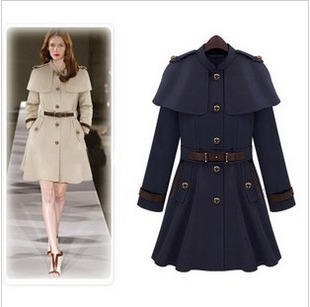 2012 WINTER  [YZ029]high fashion cloak mantle women's outerwear,woolen trench, wool &blends coats jackets free shipping