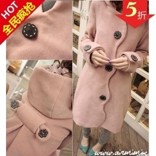 2012 with a hood woolen long-sleeve plum buckle single breasted outerwear cardigan trench overcoat female