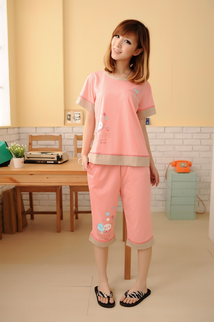 2012 Women 100% cotton sleep set cartoon casual sleepwear lounge