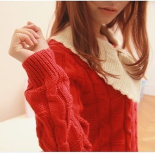 2012 Women autumn and winter sweater doll big bow turn-down collar , dsmv twist long-sleeve sweater women's