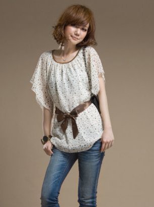 2012 Women Chiffon shirt Batwing T shirts polka dot tops blouse 203441 Free Shipping