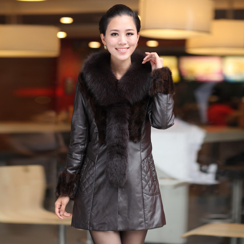 2012 women coat Hot-selling mink fight mink large fox fur genuine leather clothes  plus cotton medium-long outerwear k945