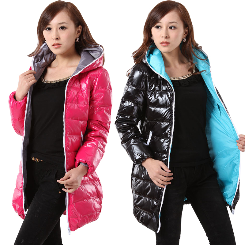 2012 women down coat ladies down jackets winter outwear  female zipper slim glossy japanned leather