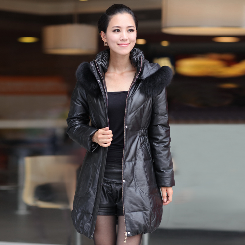 2012 women down jacket 2012 turtleneck detachable hooded sheepskin genuine leather clothes  genuine leather down coat k904