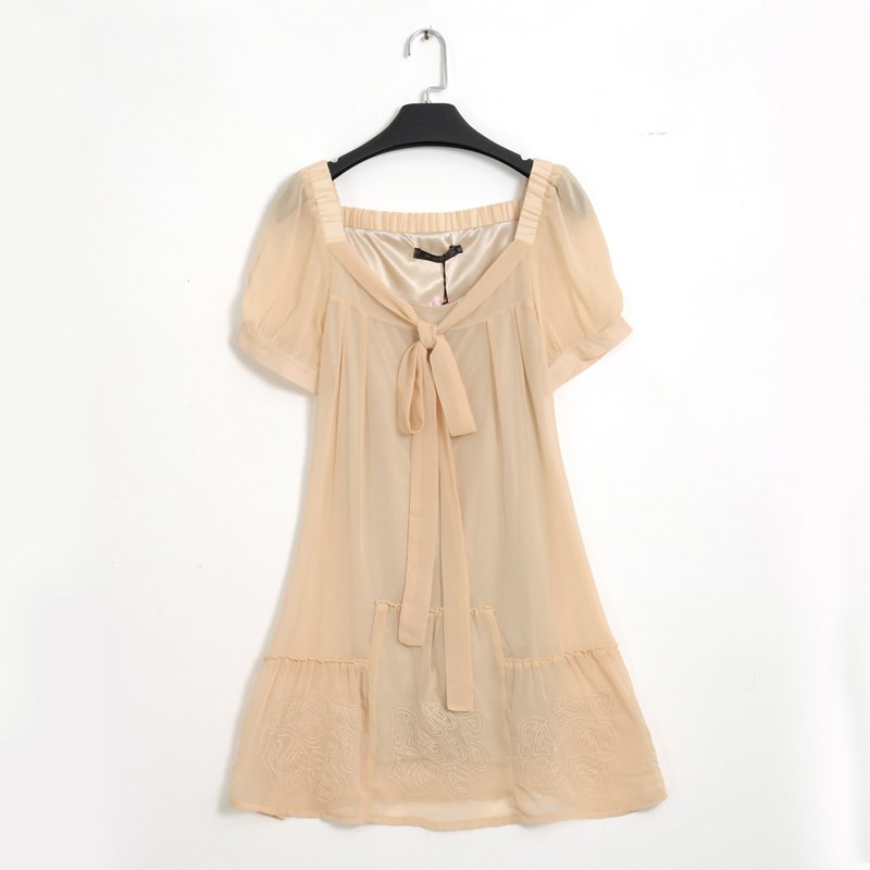 2012 Women European Style Plus Size S-XXL Emroidery Chiffon Dress Good Quality Nude,Black Dress