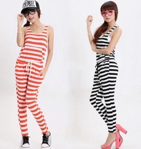 2012 women fashion jumpsuit, high quality ladies striped romper, blackless vest jumper, free shipping sleeveless joined wear