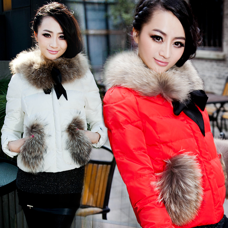 2012 Women fashion luxury large fur collar short design down coat thickening outerwear down coat