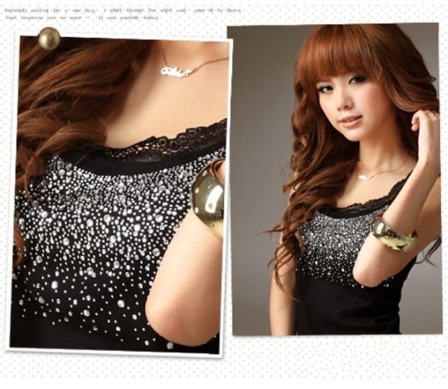 2012 Women fashion neckline rhinestones spaghetti strap thread cotton all-match shoulder strap lace decoration small vest