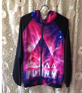 2012 women fashion space universe galaxy baseball jacket/sweater  zipper long-sleeve hoodie