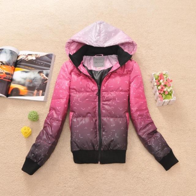 2012 Women gradient color houndstooth with a hood zipper long-sleeve down coat outerwear 0.65