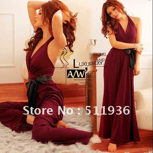 2012 Women Halter V-neck Overall Rompers Jumpsuit Wide-leg Pants Trouser Casual Loose Legging Free Shipping #C51805