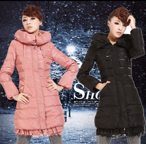 2012 Women lace decoration down coat female fashion medium-long slim winter dress free shipping 2185