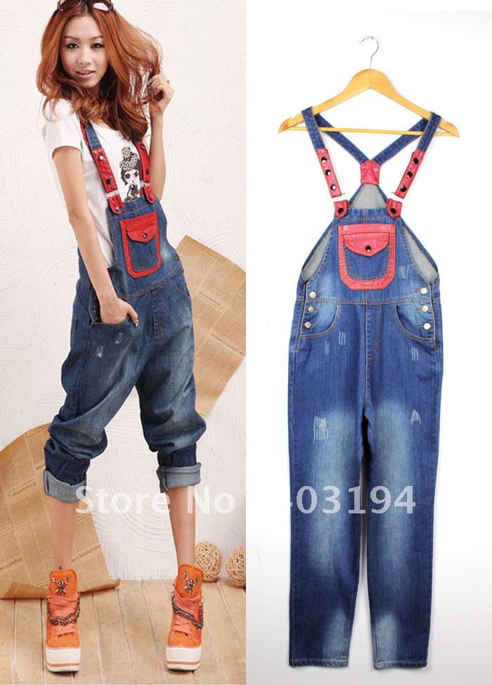 2012 Women Ladies Bib pants female all-match loose jumpsuit jeans casual spaghetti strap trousers