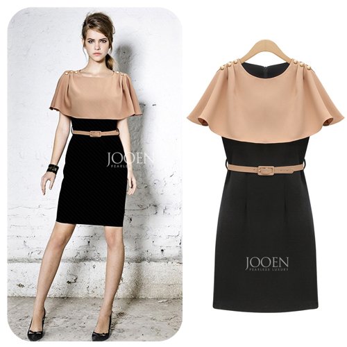 2012 Women Linen Knee-Length Cape Thin Dress Novelty Career Short Dress +Girdle C0020