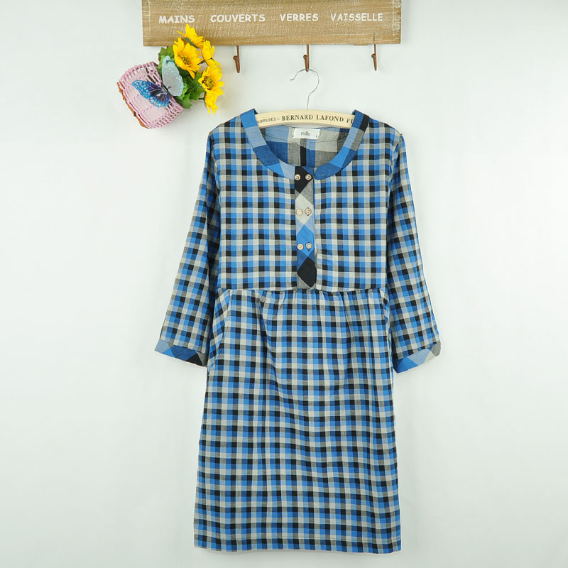 2012 Women long design 100% cotton plaid shirt skirt 2 plus size 7p13t (WC001)