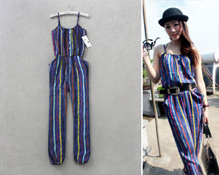 2012 women new fashion personalized multicolour stripe jumpsuits for women