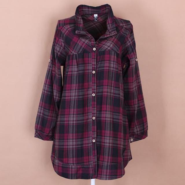 2012 women's 100% cotton loose plaid shirt two ways medium-long shirt