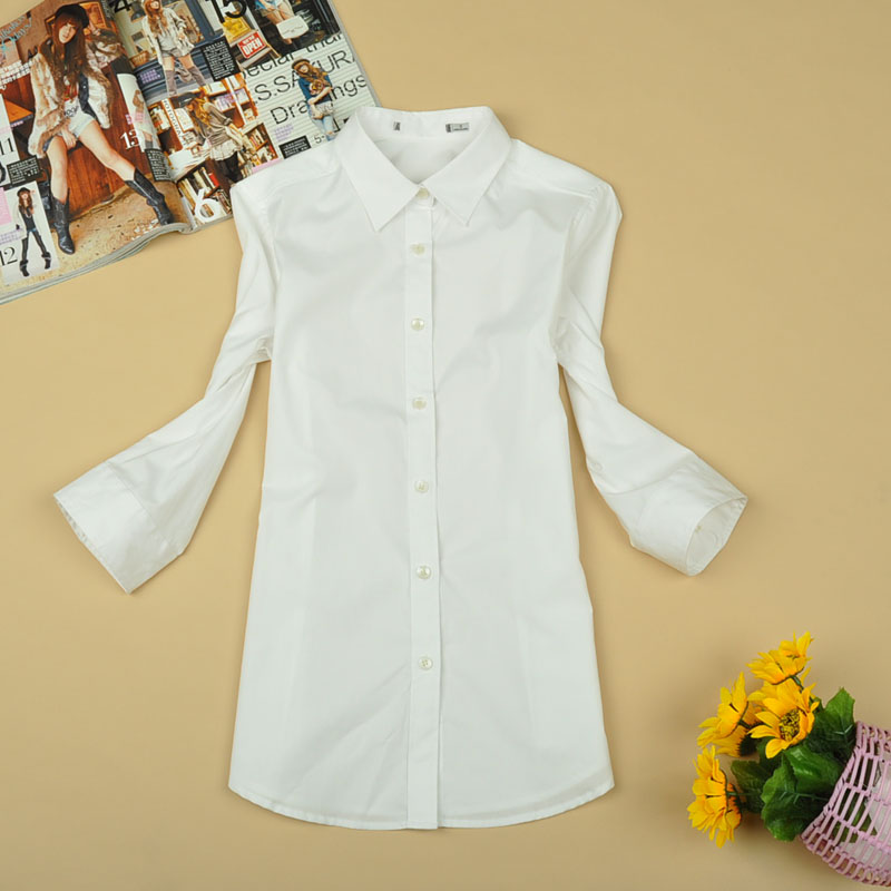 2012 women's 100% cotton ol turn-down collar 7 shirt plus size small white 8f25c (WC001)