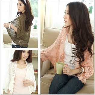 2012 women's a1058 fashion loose batwing sleeve cutout cardigan short jacket