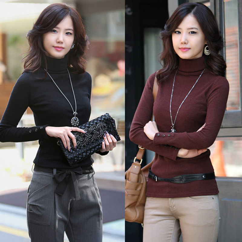 2012 women's all-match fashion knitted turtleneck long-sleeve pullover sweater female slim basic shirt