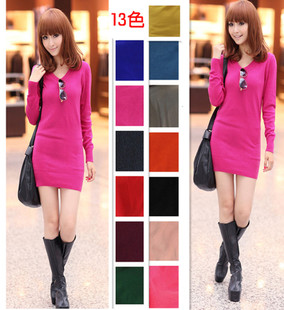 2012 women's all-match V-neck long-sleeve sweater pullover winter basic sweater female