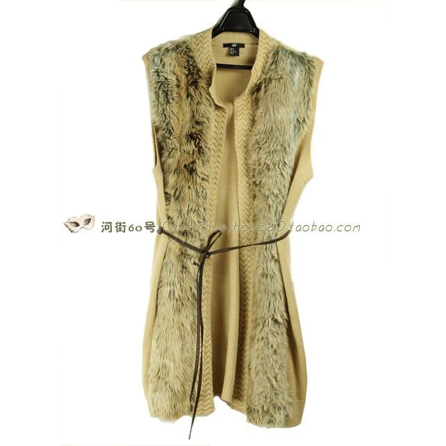 2012 women's autumn and winter fashion hm long design knitted cardigan vest with belt