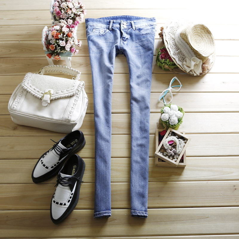 2012 women's autumn and winter fashion tight jeans low-waist elastic skinny pants pencil pants light blue