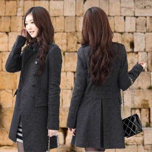 2012 women's autumn and winter turn-down collar double breasted woolen trench plus size long-sleeve cardigan overcoat