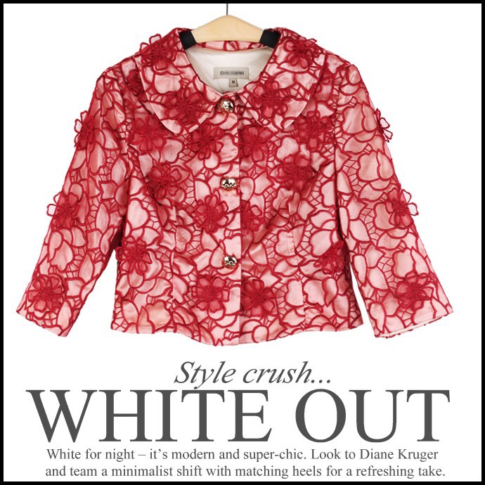 2012 women's autumn and winter turn-down collar organza embroidered short jacket