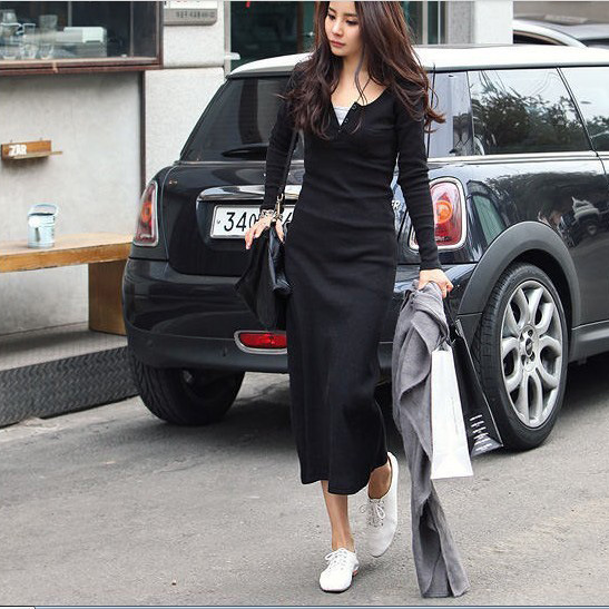 2012 Women's autumn fashion slim long-sleeve placketing fashion long dress Free shipping