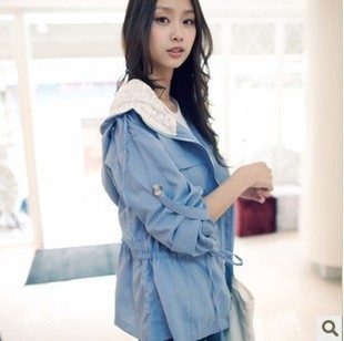 2012 women's autumn loose drawstring slim waist cardigan tooling elegant thin trench
