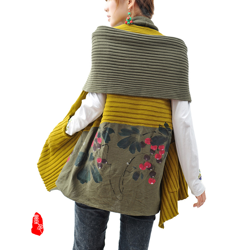 2012 women's autumn original design knitted shawl two ways sweater outerwear