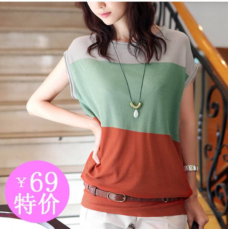 2012 women's batwing sleeve shirt pullover loose thin plus size sleeveless sweater t-shirt