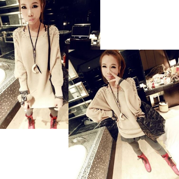 2012 women's beaded loose batwing sleeve sweater 2 Free shipping