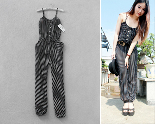 2012 women's Black new fashioo sexy polka dot jumpsuits for women pants